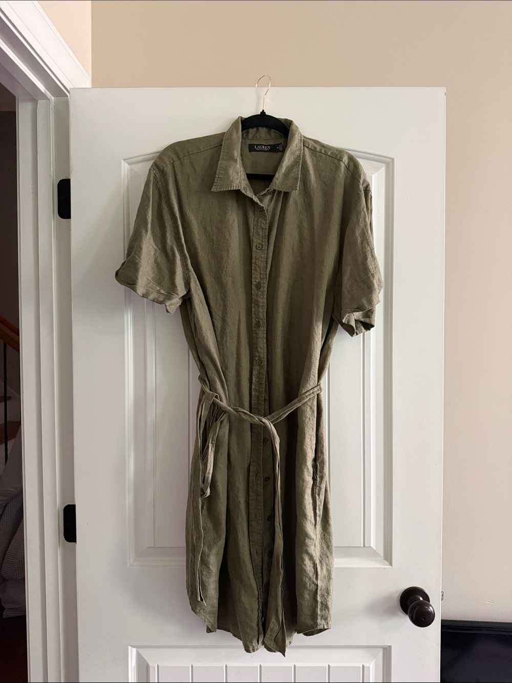 Lauren Ralph Lauren Olive Button-Front Short Sleeve Dress